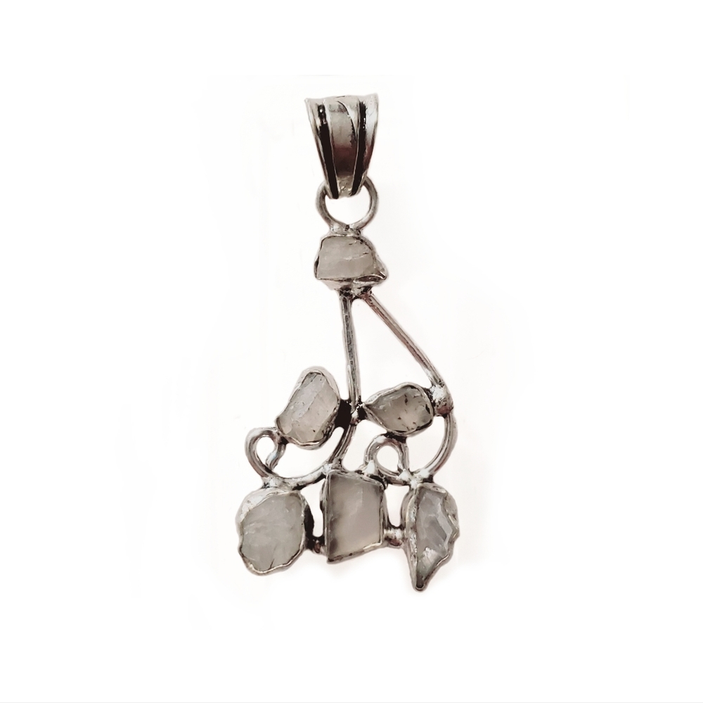 Unique Pendant with Moonstone Gems Bezel Set into Sterling Silver, NWT
